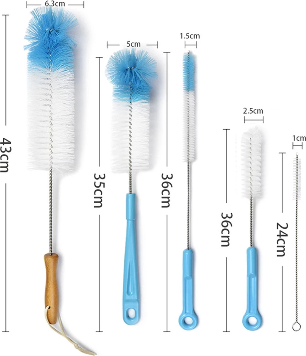 Merkloos Flessenborstel - Flessenrager - Schoonmaakborstel - Flessenreiniger - 5 Stuks - Kras- En BPA Vrij - Geschikt Voor Alle Oppervlakken - Blauw 3 Merkloos Flessenborstel - Flessenrager - Schoonmaakborstel - Flessenreiniger - 5 Stuks - Kras- En BPA Vrij - Geschikt Voor Alle Oppervlakken - Blauw