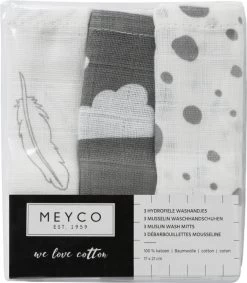 Meyco Hydrofiele Washandjes 3-pack - Feathers-Clouds-Dots - Grijs/Wit -Babyproducten 1048x1200 11