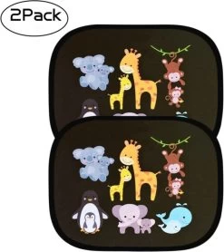Merkloos Zonnescherm Auto Zijruit Kind - Zonwering Auto Zelfklevend - UV Protectie - Autozonnescherm Voor Kinderen - 2 Stuks - Dieren Multi Colour -Babyproducten 1067x1200 2