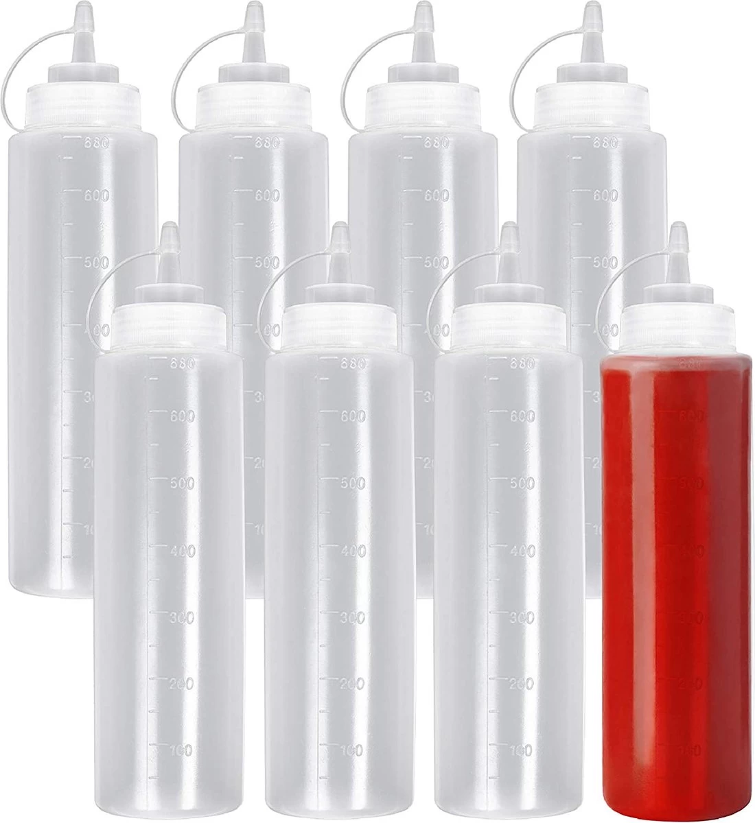 8 Stuks Knijpflessen Met Doppen (680ml) - Extra Grote Sausdispenser/Spuitflessen Voor Ketchup, Olie, Mayonaise, Dressings 3 8 Stuks Knijpflessen Met Doppen (680ml) - Extra Grote Sausdispenser/Spuitflessen Voor Ketchup, Olie, Mayonaise, Dressings