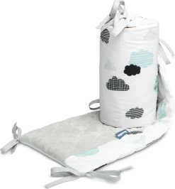 Sensillo Baby Bedbumper - Bedomrander - Anti Stootrand Ledikant - Bed Zijbeschermers - 180x30cm - Grijze Wolkjes -Babyproducten 1113x1200 3