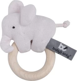 Baby's Only Houten Baby Rammelaar Olifant Gebreid - Classic Roze - Baby Cadeau