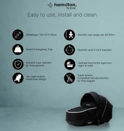 Hamilton By Yoop S1 Plus Buggy Met Monteerbare Premium Wieg – Nieuwer En Hoger 2023 Model - Stroller Met One Hand Folding Technologie – Zwart/Antraciet - Licht, Verstelbaar, Wendbaar - Geschikt Van 0 Maanden Tot 4 Jaar -Babyproducten 1139x1200 9