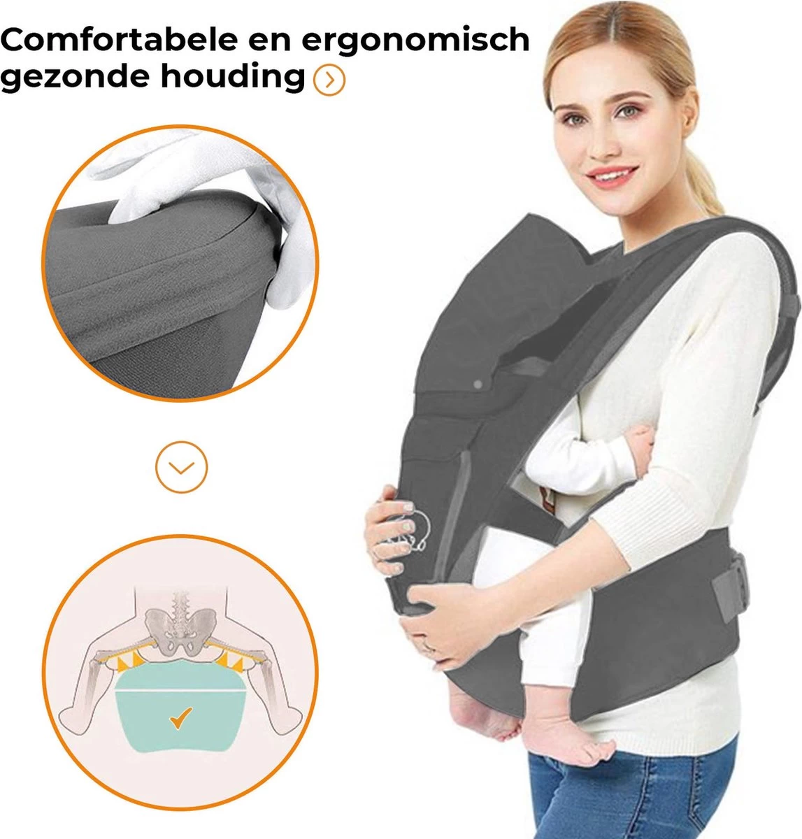 Deryan Pack Luxe Ergonomische Draagzak Babydrager + Opbergvakjes Grijs 7 Deryan Pack Luxe Ergonomische Draagzak Babydrager + Opbergvakjes Grijs - Afbeelding 5