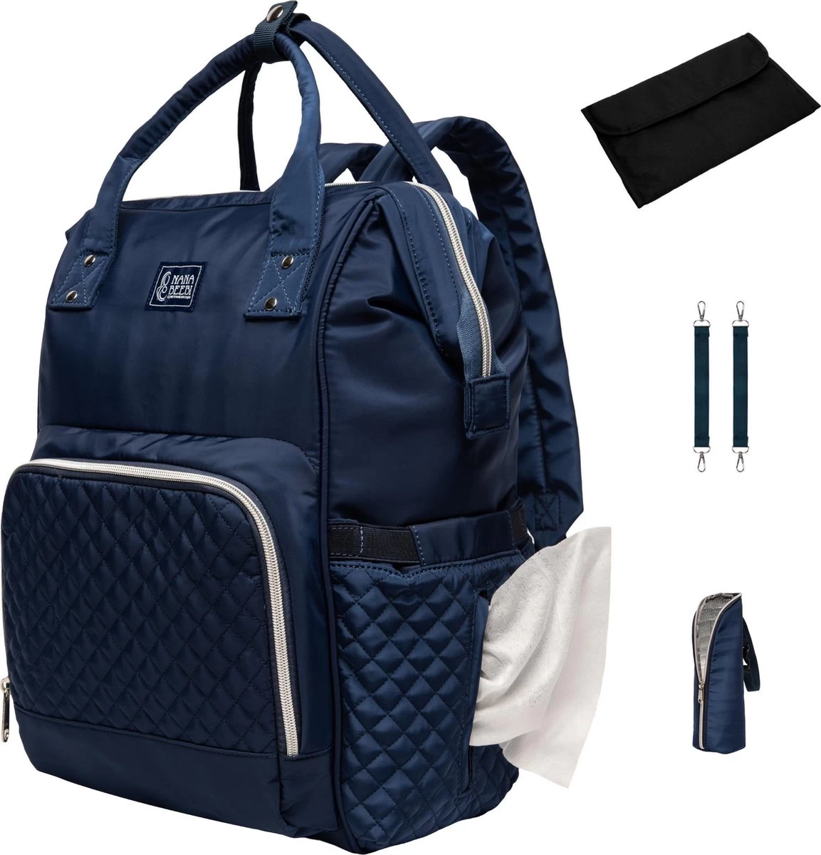 NanaBeebi Luiertas Rugzak Met Verschoonmatje - Blauw - Inclusief Flessenwarmhouder - Kinderwagenhaken En Isoleervak 3 NanaBeebi Luiertas Rugzak Met Verschoonmatje - Blauw - Inclusief Flessenwarmhouder - Kinderwagenhaken En Isoleervak