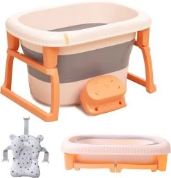 K IKIDO Babybadje - Bad Baby - Opvouwbare Babybadje - Babybadkuip - Met Steunkussen & Badkruk - Opvouwbaar Bad Kinderen - Bath Bucket - Oranje -Babyproducten 1154x1200 8