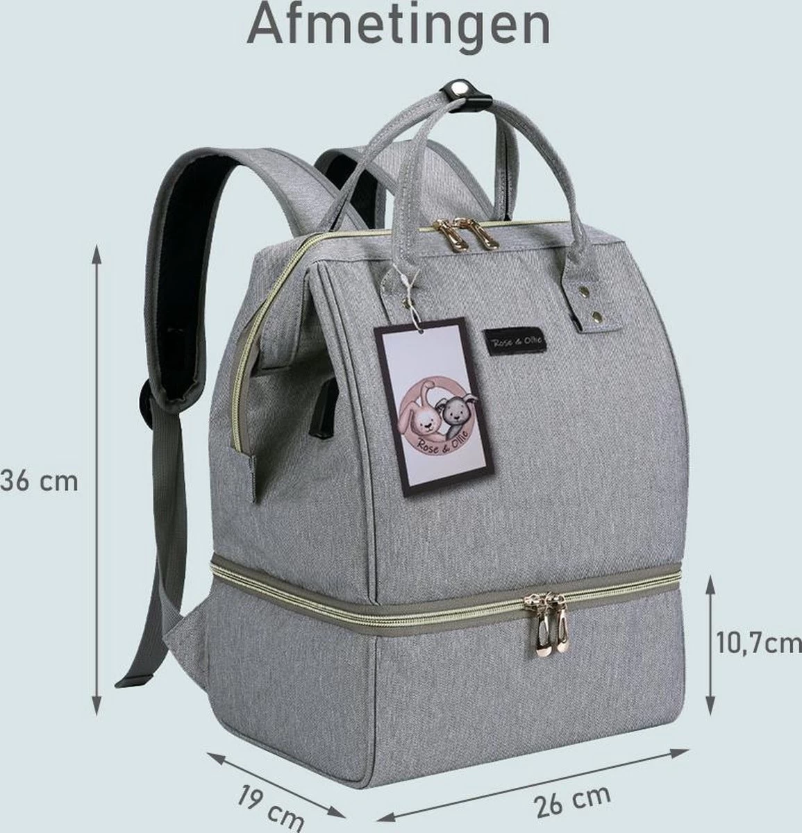 Rose & Ollie Kolftas Rugtas Grijs - Koeltas Moedermelk 9 Rose & Ollie Kolftas Rugtas Grijs - Koeltas Moedermelk - Afbeelding 7