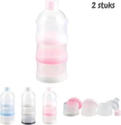 2x Poedertoren - Roze - Toren Melkpoeder Doseerdoosjes - Bewaarbakjes – Voedingstoren - Baby - Melktoren Reisbox - Babyvoeding
