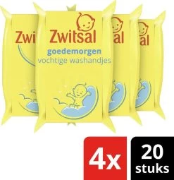 Zwitsal Baby Goedemorgen Vochtige Washandjes - 4 X 20 Stuks - Voordeelverpakking