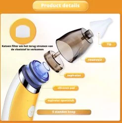 Premium Elektrische Oplaadbare Neus Reiniger Voor Baby En Kinderen - Inclusief Oplader, Handleiding En Batterijen - Hygiënische Neusreiniger - Baby Aspirator - Neuszuiger - Baby Neuspompje - Toetenveger - Baby Neusreiniger - Geel - Neusspoeler -Babyproducten 1187x1200 10