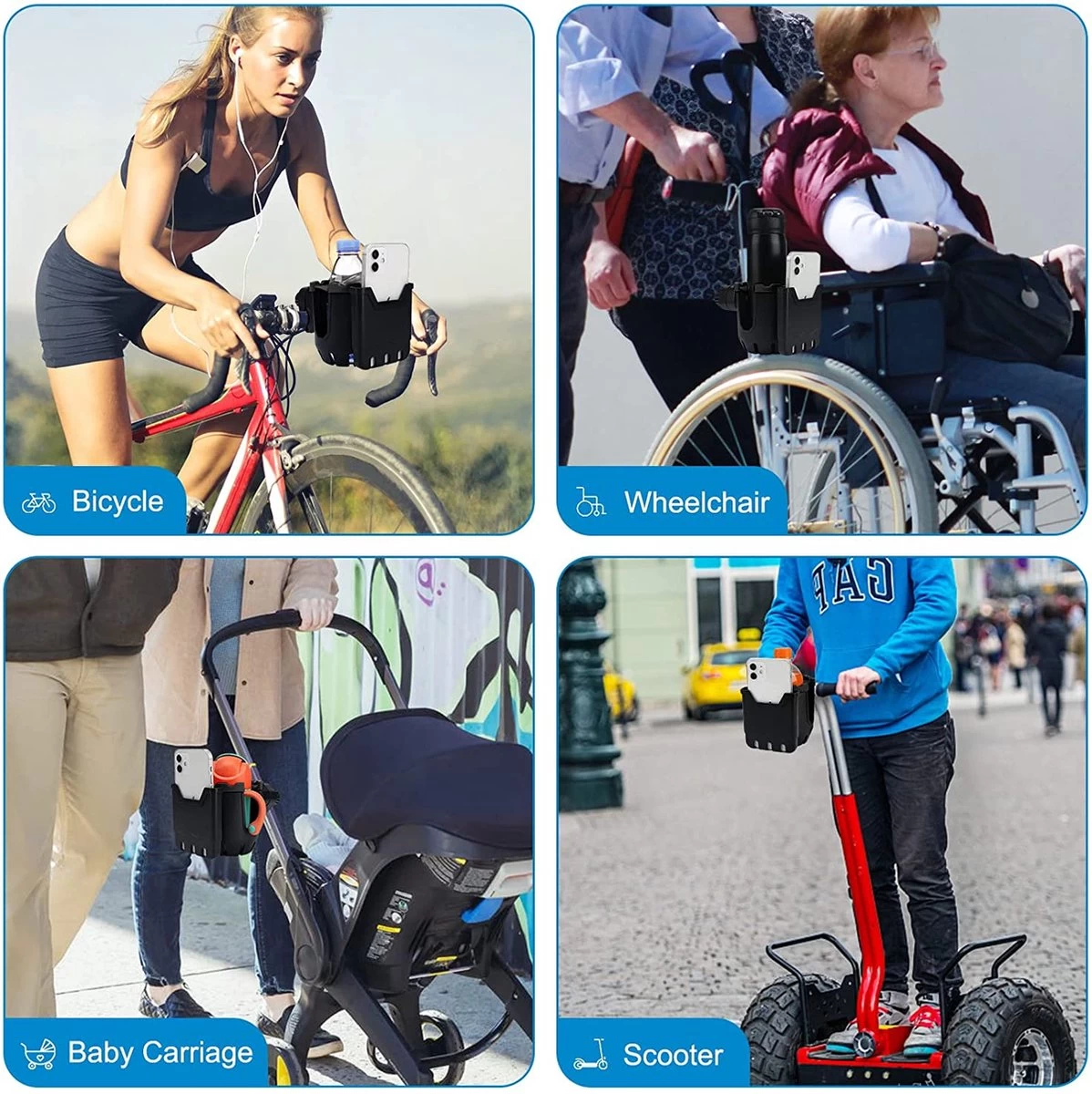 BOTC 2 In 1 Bekerhouders & Telefoonhouder - Cup Organizer Voor Kinderwagen, Fiets, Rolstoel, Walker - Zwart 6 BOTC 2 In 1 Bekerhouders & Telefoonhouder - Cup Organizer Voor Kinderwagen, Fiets, Rolstoel, Walker - Zwart - Afbeelding 4