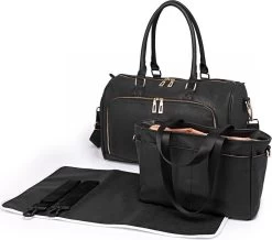 Miss Lulu Luier- En Verzorgingstas – Luiertas Set – Afneembare Draagtas - Duurzaam En Stijlvol – Zwart - Premium Kwaliteit- Grote Capaciteit - Unisex/Jongens/Meisjes (LT6638 BK)