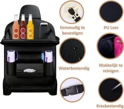RAMBUX® - Autostoel Organizer Met Tray - Organizer Auto Stoelhoes Met Uitklapbare Tafel - Duurzaam Mat Zwart PU Leer Kunstleer - Tablethouder - Telefoonhouder - Fleshouder -Babyproducten 1200x1057 4