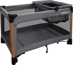 Deryan Luxe Campingbed Compleet - 120x60cm - Bodemverhoger - Verschoonblad - Opbergmand - Grijs -Babyproducten 1200x1067 1