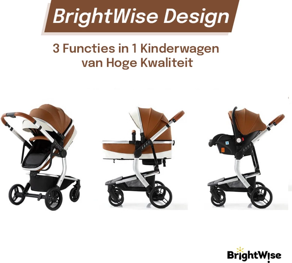 Merkloos BrightWise® Luxe Kinderwagen 3 In 1 Voldoet Aan Alle Europese Veiligheidscertificaten - Wandelwagen - Kinderwagen 3-in-1 Incl Autostoel - Kinderwagen Maxi Cosi – Buggy 3 In 1 - Newborn - Leer - Bruin 7 Merkloos BrightWise® Luxe Kinderwagen 3 In 1 Voldoet Aan Alle Europese Veiligheidscertificaten - Wandelwagen - Kinderwagen 3-in-1 Incl Autostoel - Kinderwagen Maxi Cosi – Buggy 3 In 1 - Newborn - Leer - Bruin - Afbeelding 5