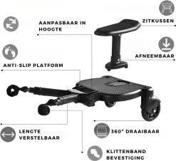 Merkloos Kinderwagen/Buggy Meerijdplankje - Kant & Klaar - In Elkaar Gezet - Universeel – Met Zitje – Verstelbaar – Zwart -Babyproducten 1200x1096 4