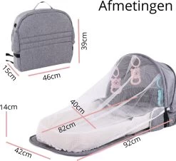 Campingbedje - Camping Bed - Compact Camping Bedje - Baby Nestje - Inclusief Klamboe - Baby Tentje - Grijs - Luxe Campingbedje -Babyproducten 1200x1100 1