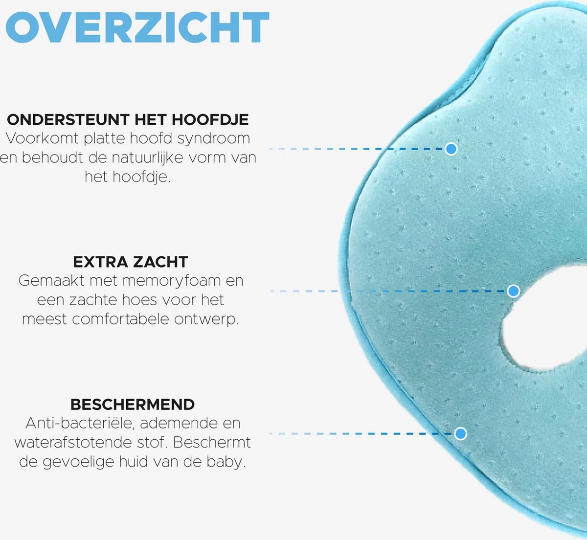 Baby Kussen Plat Hoofd - Slaapondersteuning Hoofdkussen - 0-12 Maanden - Orthopedisch - Inclusief E-book & Bestekset - Kraampakket - Kraamcadeau - Blauw 4 Baby Kussen Plat Hoofd - Slaapondersteuning Hoofdkussen - 0-12 Maanden - Orthopedisch - Inclusief E-book & Bestekset - Kraampakket - Kraamcadeau - Blauw - Afbeelding 2