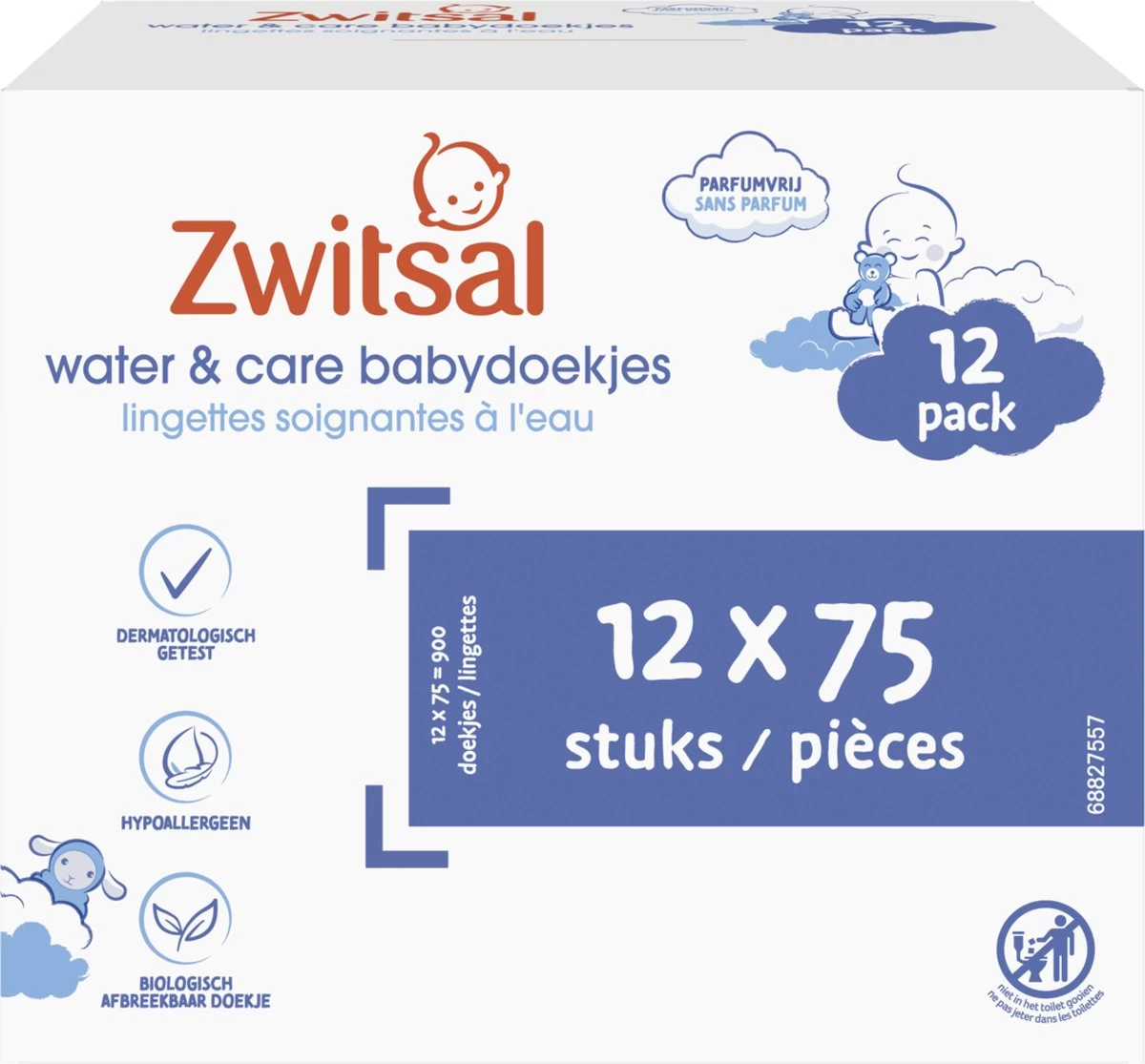 Zwitsal Water & Care Billendoekjes Parfumvrij - 900 Doekjes - Voordeelverpakking 5 Zwitsal Water & Care Billendoekjes Parfumvrij - 900 Doekjes - Voordeelverpakking - Afbeelding 3
