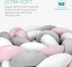 Navaris Gevlochten Bedomrander Voor Babybed - Bedbumper Voor Ledikant - Babynestje - 2 Meter Lang - Voor Babywiegjes - Hoofdbeschermer - Grijs/roze -Babyproducten 1200x1121 10