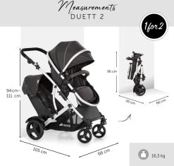 BERKATMARKT - Hauck Duett 2 Dubbele Kinderwagens Voor Baby's En Kinderen, Omkeerbare Zitting, In Hoogte Verstelbaar, Zonwering, Regenbescherming, Opvouwbaar, Tot 36 Kg, Zwarte Woud -Babyproducten 1200x1140 6