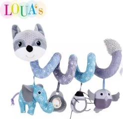 Louas Boxspiraal Vosje Grijs - Grijpspeelgoed - Speelboog Baby - Baby Spiraal - Wagenspanner - Kinderwagen Knuffels - Boxspiraal Baby - Autostoelspeeltje - Maxi Cosi Speeltje - Box Spiraal Baby