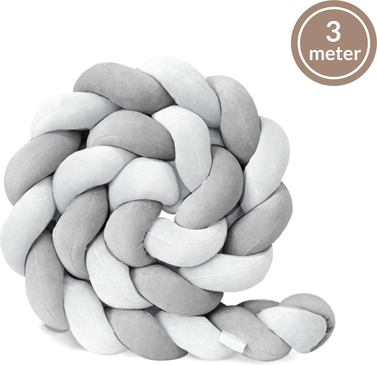 Bedbumper - Bedomrander - Bedbumper Ledikant - Bedbumper Gevlochten - Boxomrander - Babykamer Accessoires - 3 Meter - Katoen - Grijs/wit 3 Bedbumper - Bedomrander - Bedbumper Ledikant - Bedbumper Gevlochten - Boxomrander - Babykamer Accessoires - 3 Meter - Katoen - Grijs/wit