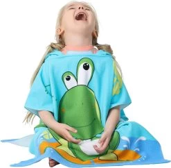 JAXY Badcape Baby - Badcape - Baby Badjas - Omslagdoek - Omslagdoek - Baby Handdoek Met Capuchon - Strandhanddoek - Badponcho - Poncho Handdoek - Microfiber - 60x90cm - Kikker