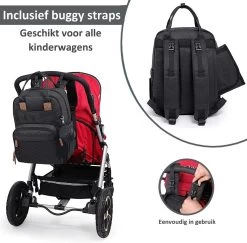 Luiertas Rugzak - Incl. Buggy / Kinderwagen Haken En Verschoningsmat - Complete Set - Zwart Van Zedar -Babyproducten 1200x1180 3