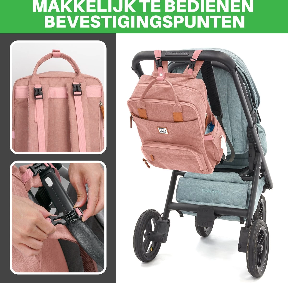 Brisby Slijtvaste Luiertas – Verzorgingstas – Met Buggymontage - Roze 7 Brisby Slijtvaste Luiertas – Verzorgingstas – Met Buggymontage - Roze - Afbeelding 5