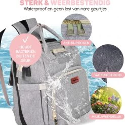 Vulpes BabyCare® Luiertas Rugzak - Luiertassen Met Babybed - Grote Luiertas Met Wieg- Luiertas Verzorgingstas Met Babybedje - Verzorgingsrugzak - Grijs -Babyproducten 1200x1193 3