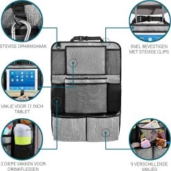 Vannons - Autostoel Organizer - Auto Organizer Voor Kinderen - Met IPadhouder - Grijs -Babyproducten 1200x1196 3