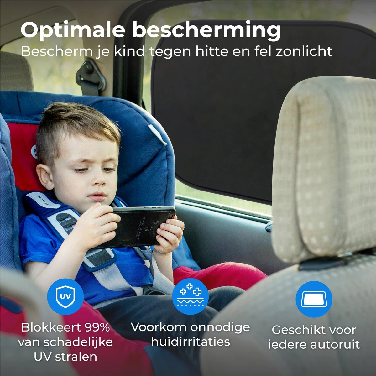 Nuvance - Zonnescherm Auto - 2 Stuks - Met UV Protectie Voor Baby En Kind - Zonwering Zijruiten - Zelfklevend - One Size - Zwart 4 Nuvance - Zonnescherm Auto - 2 Stuks - Met UV Protectie Voor Baby En Kind - Zonwering Zijruiten - Zelfklevend - One Size - Zwart - Afbeelding 2