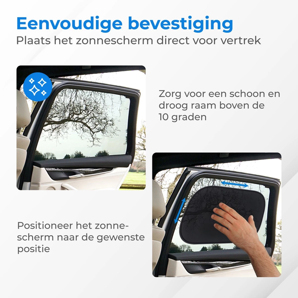 Nuvance - Zonnescherm Auto - 2 Stuks - Met UV Protectie Voor Baby En Kind - Zonwering Zijruiten - Zelfklevend - One Size - Zwart 7 Nuvance - Zonnescherm Auto - 2 Stuks - Met UV Protectie Voor Baby En Kind - Zonwering Zijruiten - Zelfklevend - One Size - Zwart - Afbeelding 5