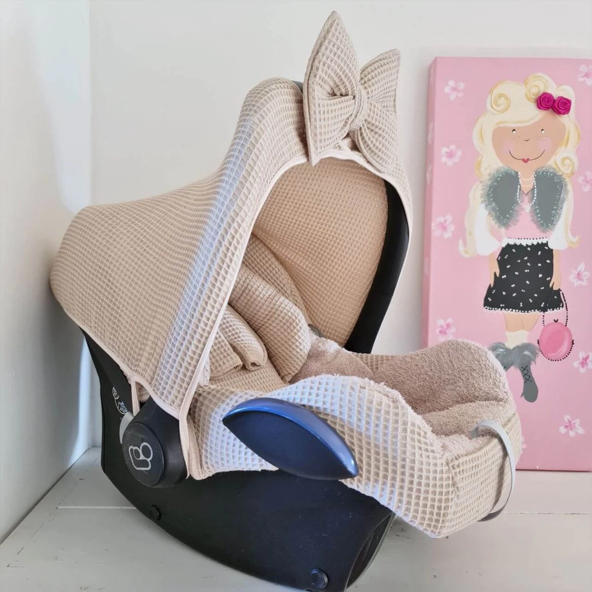 Wazzhappening - Maxi Cosi Hoes Set Bobbie - Karamel - Wafel - Badstof - Autostoelhoes 4 Wazzhappening - Maxi Cosi Hoes Set Bobbie - Karamel - Wafel - Badstof - Autostoelhoes - Afbeelding 2