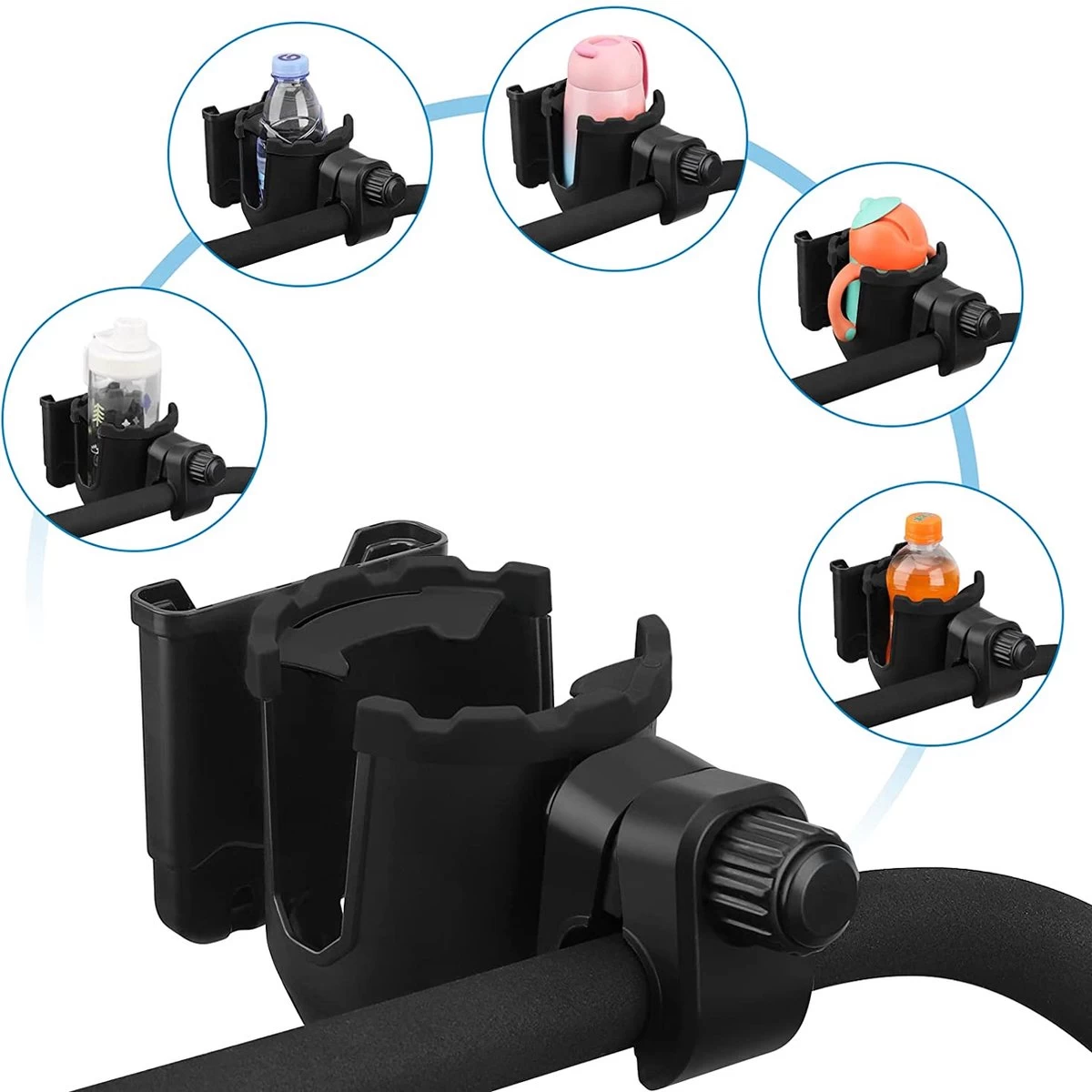 BOTC 2 In 1 Bekerhouders & Telefoonhouder - Cup Organizer Voor Kinderwagen, Fiets, Rolstoel, Walker - Zwart 4 BOTC 2 In 1 Bekerhouders & Telefoonhouder - Cup Organizer Voor Kinderwagen, Fiets, Rolstoel, Walker - Zwart - Afbeelding 2