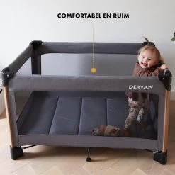 Deryan Luxe Campingbed Compleet - 120x60cm - Bodemverhoger - Verschoonblad - Opbergmand - Grijs -Babyproducten 1200x1200 1636
