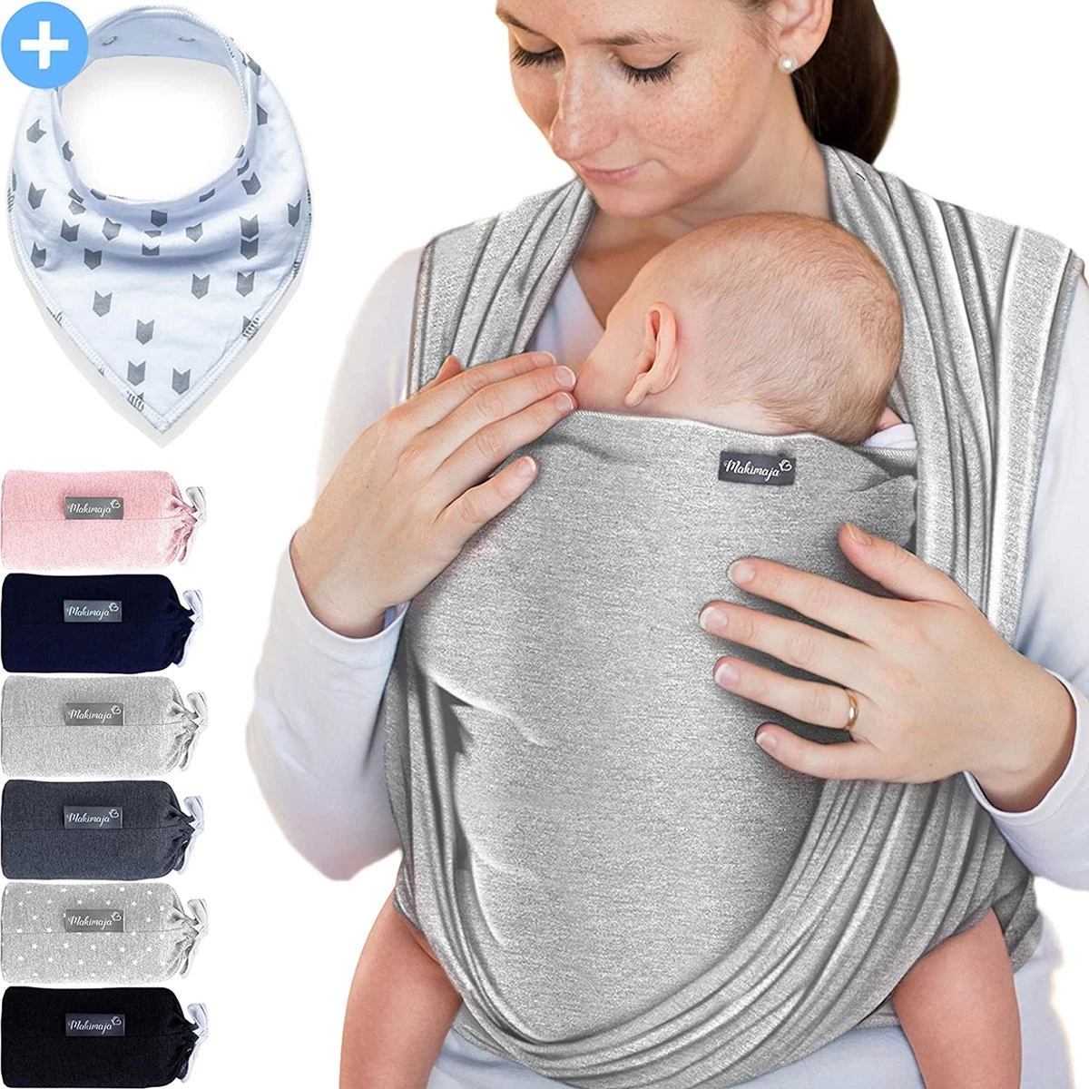 Makimaja Baby Sling - Licht Grijs - Hoge Kwaliteit 100% Natuurlijk Katoen Baby Sling - Baby Sling Pasgeborenen En Baby's Tot 15 Kg - Plus Inclusief: Baby Slabbetje 3 Makimaja Baby Sling - Licht Grijs - Hoge Kwaliteit 100% Natuurlijk Katoen Baby Sling - Baby Sling Pasgeborenen En Baby's Tot 15 Kg - Plus Inclusief: Baby Slabbetje