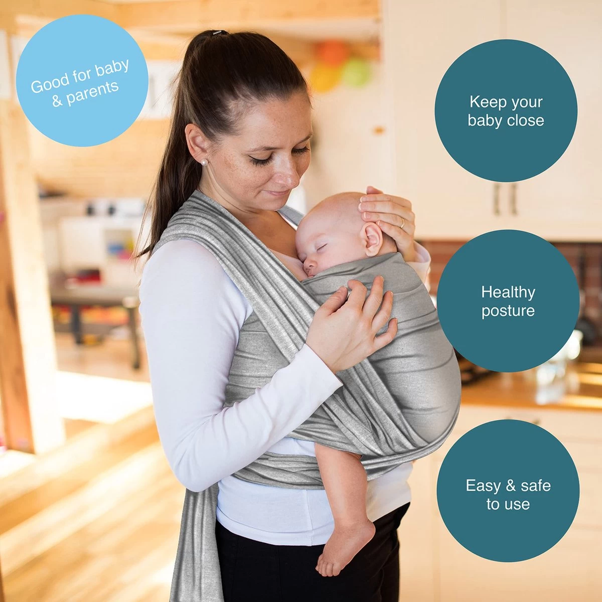 Makimaja Baby Sling - Licht Grijs - Hoge Kwaliteit 100% Natuurlijk Katoen Baby Sling - Baby Sling Pasgeborenen En Baby's Tot 15 Kg - Plus Inclusief: Baby Slabbetje 4 Makimaja Baby Sling - Licht Grijs - Hoge Kwaliteit 100% Natuurlijk Katoen Baby Sling - Baby Sling Pasgeborenen En Baby's Tot 15 Kg - Plus Inclusief: Baby Slabbetje - Afbeelding 2