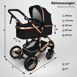 KIDUKU- 3 In 1 Combi-kinderwagen- Zwart/goud- Buggy Incl. Autostoeltje-regenhoes- Inklapbaar -Babyproducten 1200x1200 2028