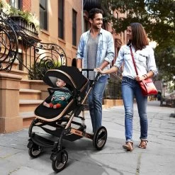 KIDUKU- 3 In 1 Combi-kinderwagen- Zwart/goud- Buggy Incl. Autostoeltje-regenhoes- Inklapbaar -Babyproducten 1200x1200 2029