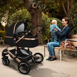 KIDUKU- 3 In 1 Combi-kinderwagen- Zwart/goud- Buggy Incl. Autostoeltje-regenhoes- Inklapbaar -Babyproducten 1200x1200 2030
