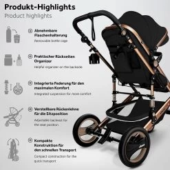 KIDUKU- 3 In 1 Combi-kinderwagen- Zwart/goud- Buggy Incl. Autostoeltje-regenhoes- Inklapbaar -Babyproducten 1200x1200 2031