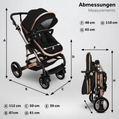 KIDUKU- 3 In 1 Combi-kinderwagen- Zwart/goud- Buggy Incl. Autostoeltje-regenhoes- Inklapbaar -Babyproducten 1200x1200 2032