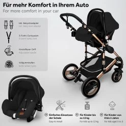 KIDUKU- 3 In 1 Combi-kinderwagen- Zwart/goud- Buggy Incl. Autostoeltje-regenhoes- Inklapbaar -Babyproducten 1200x1200 2035