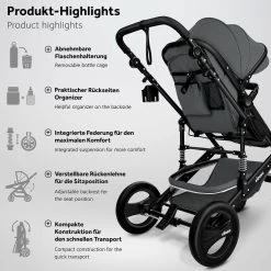 KIDUKU- 3 In 1 Combi-kinderwagen- Antraciet/zwart Buggy Incl. Autostoeltje-regenhoes- Inklapbaar -Babyproducten 1200x1200 2072