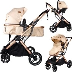 Ding Juna Kinderwagen 3 In 1 - Beige/Rose - Combi Kinderwagen Incl. Autostoel -Babyproducten 1200x1200 2104