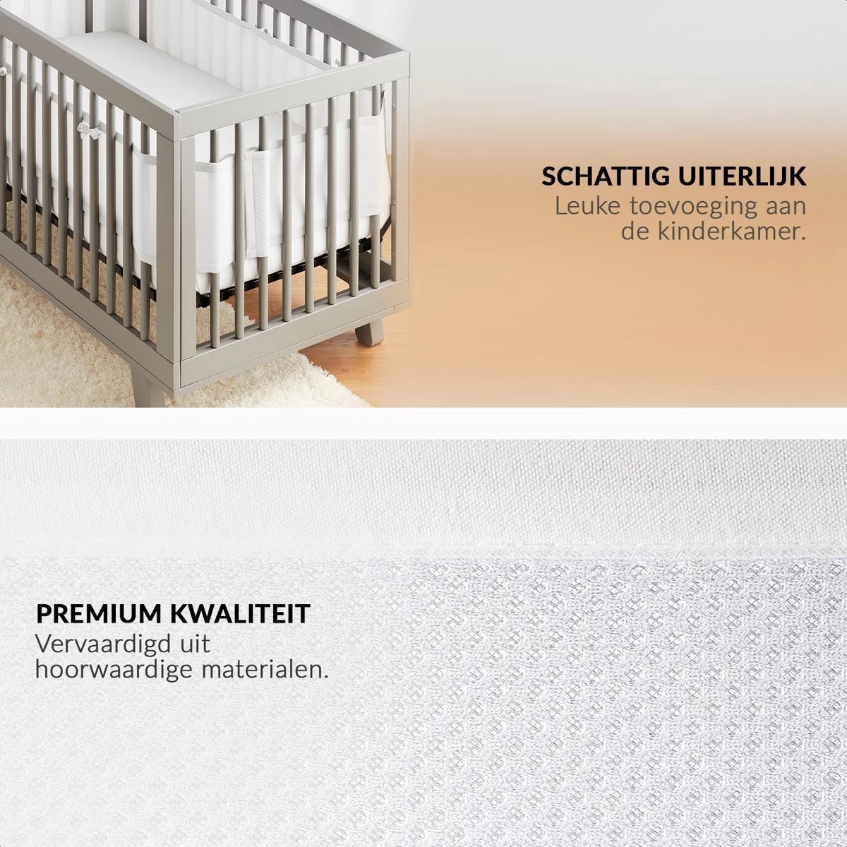 Buxibo - Baby Bed Omrander - Bedbumper - Hoofdbeschermer - Set Van 2 - 340x30cm & 160x30cm 5 Buxibo - Baby Bed Omrander - Bedbumper - Hoofdbeschermer - Set Van 2 - 340x30cm & 160x30cm - Afbeelding 3