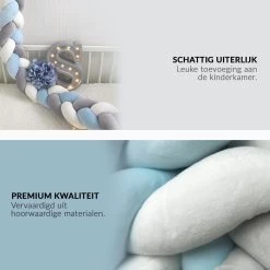 Buxibo Baby Bed Bumper - Baby Veiligheid/Hoofdbescherming/Bedbescherming - Multifunctionele Voedingskussen/Bedomrande/Boxomrander - 200CM - Blauw -Babyproducten 1200x1200 2308