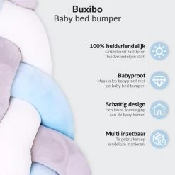 Buxibo Baby Bed Bumper - Baby Veiligheid/Hoofdbescherming/Bedbescherming - Multifunctionele Voedingskussen/Bedomrande/Boxomrander - 200CM - Blauw -Babyproducten 1200x1200 2309